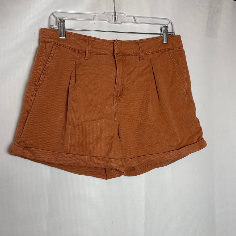 Jordache Womens Pleated High Rise Shorts Burnt Orange Rust Cuffed Size 4